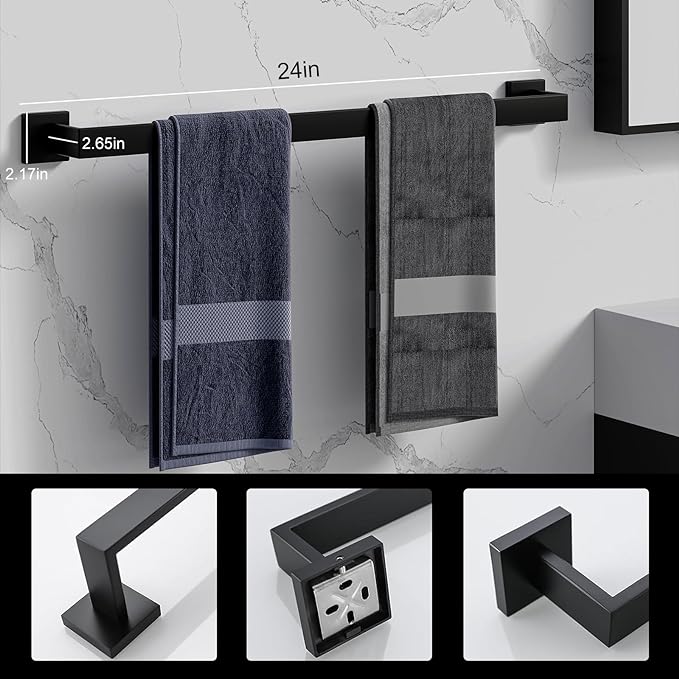 Black Towel Bar 24 Inch - SUS304 Stainless Steel Towel Rack Bathroom