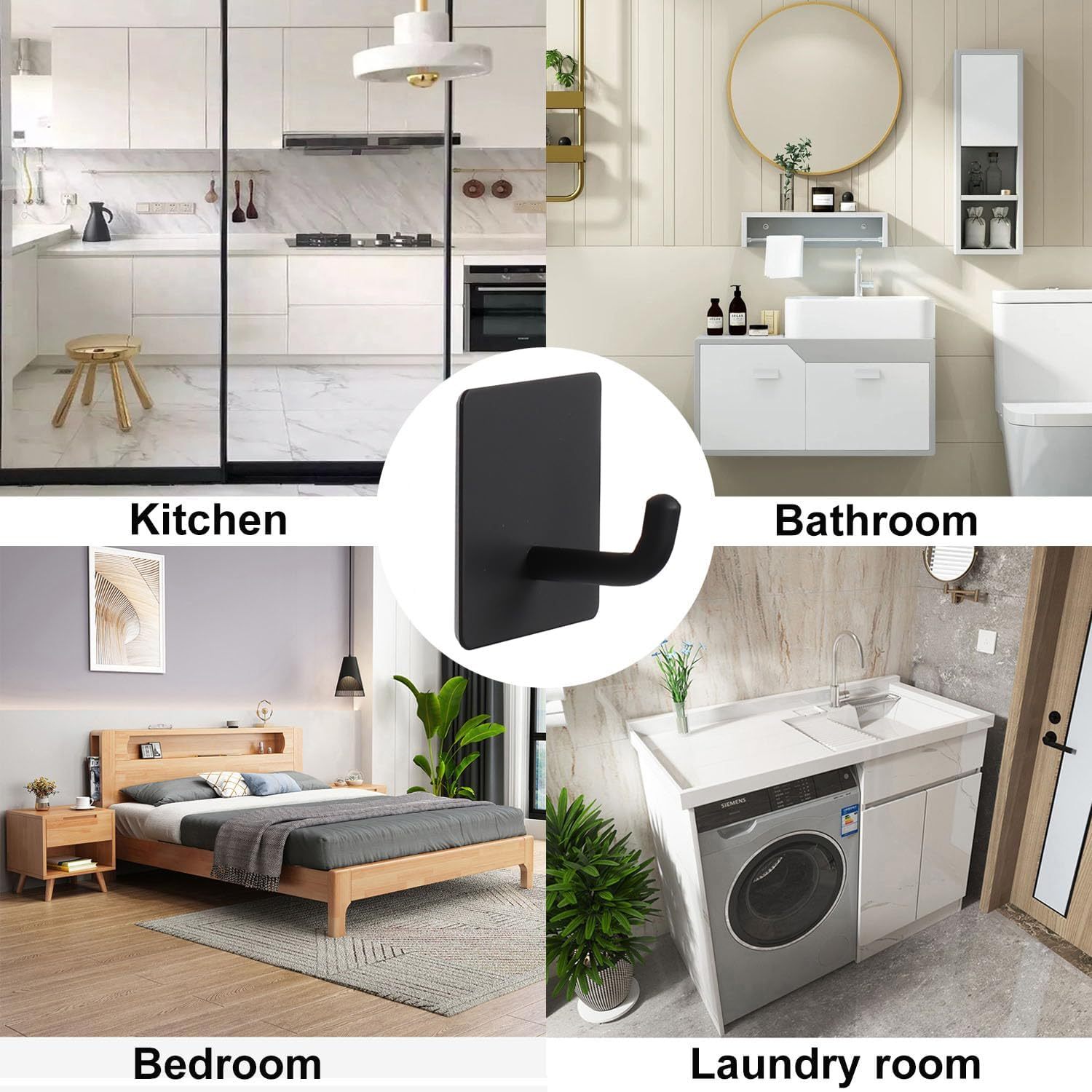 6 Pack Strong Self Adhesive Coat/Clothes Hooks, No Drilling Sticky Hooks, Heavy Duty 304 Stainless Steel Shower Wall Hook