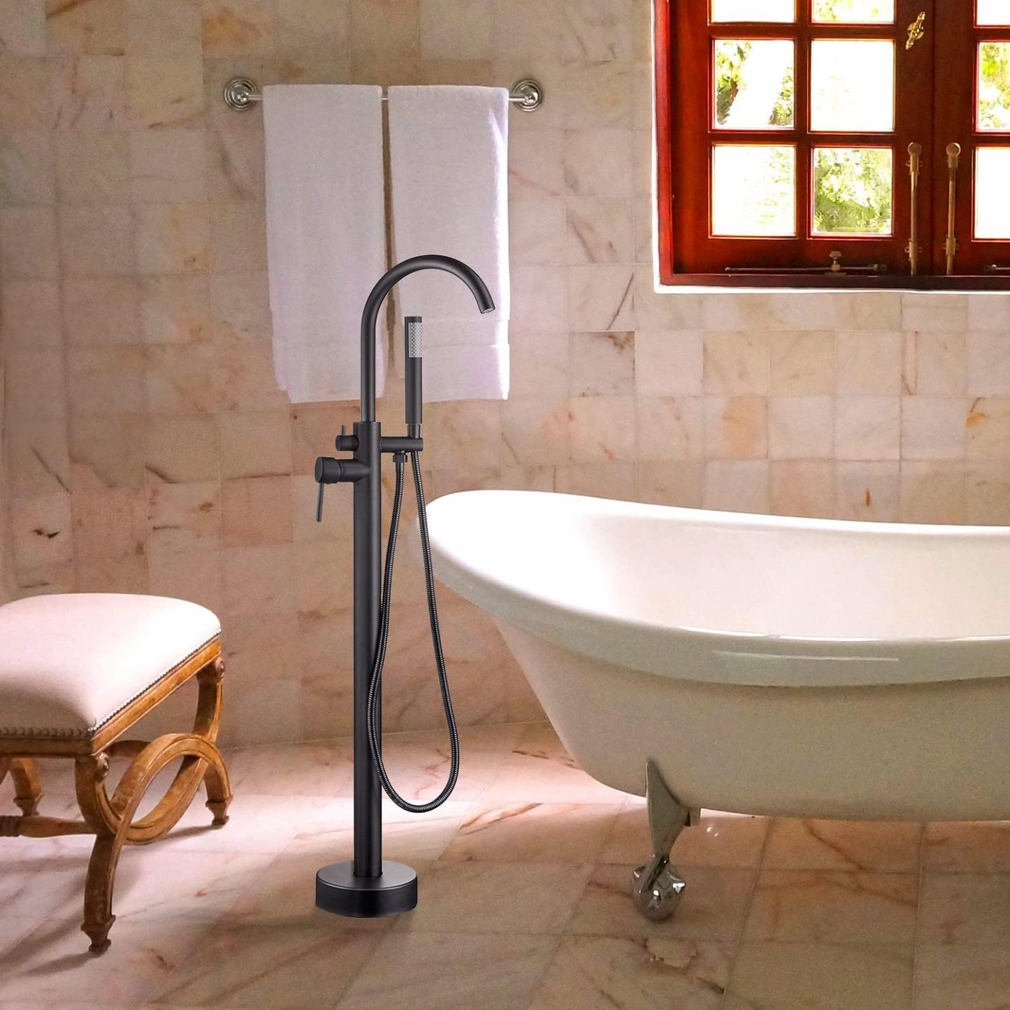 Tub Filler Freestanding Bathtub Faucet Brushed Nickel Floor Mount Brass