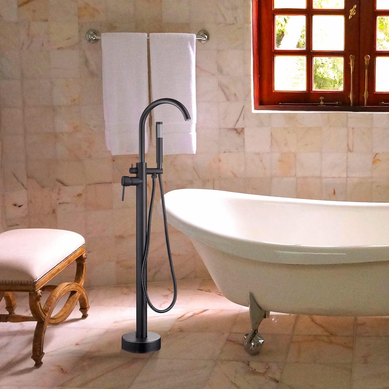 Tub Filler Freestanding Bathtub Faucet Brushed Nickel Floor Mount Brass