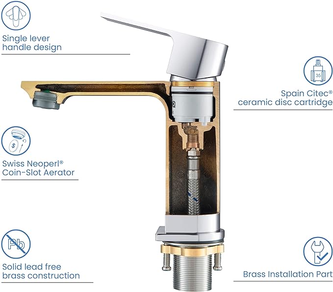 Single Handle Vanity Faucet for Bathroom Sink | Solid Brass High Arc Faucet