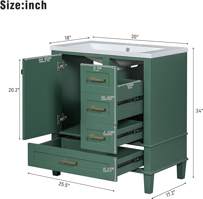 30" Modern Bathroom Vanity with Sink Combo Set, Solid Wood Frame Bathroom Storage Cabinet