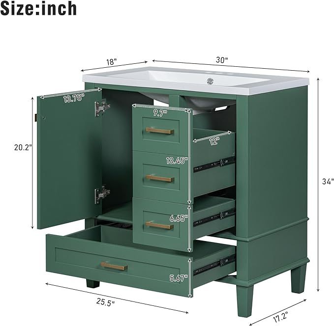 30" Modern Bathroom Vanity with Sink Combo Set, Solid Wood Frame Bathroom Storage Cabinet