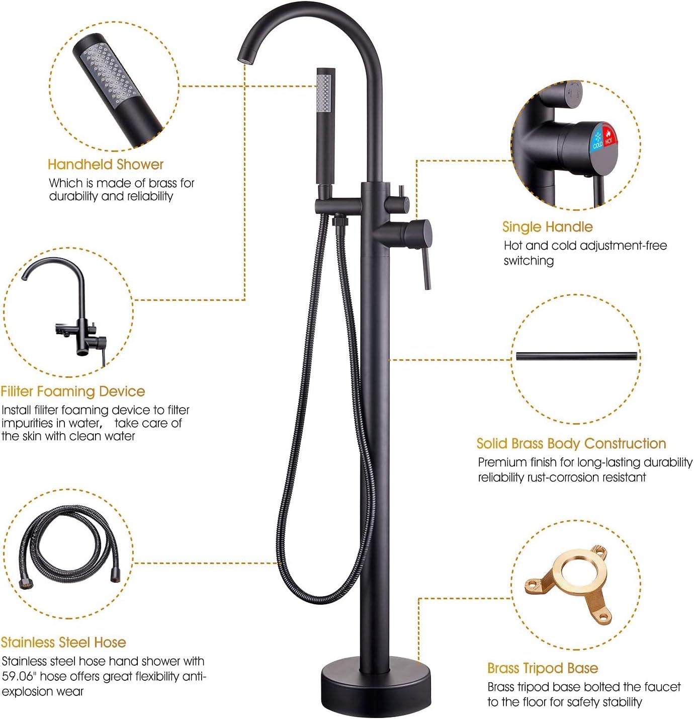 Tub Filler Freestanding Bathtub Faucet Brushed Nickel Floor Mount Brass