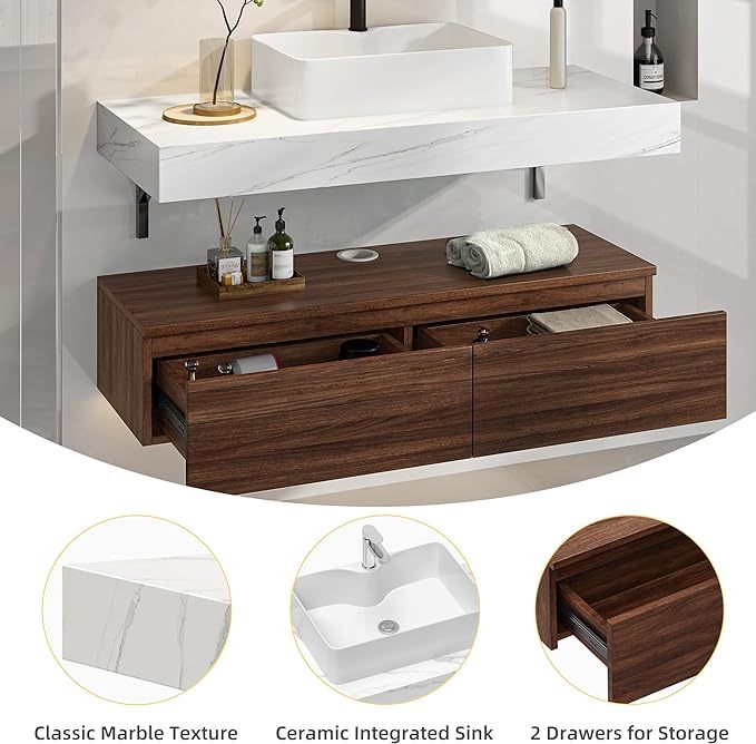 Bathroom Vanity with Sink 48 Inch Floating Vanity Bathroom Wall Mounted
