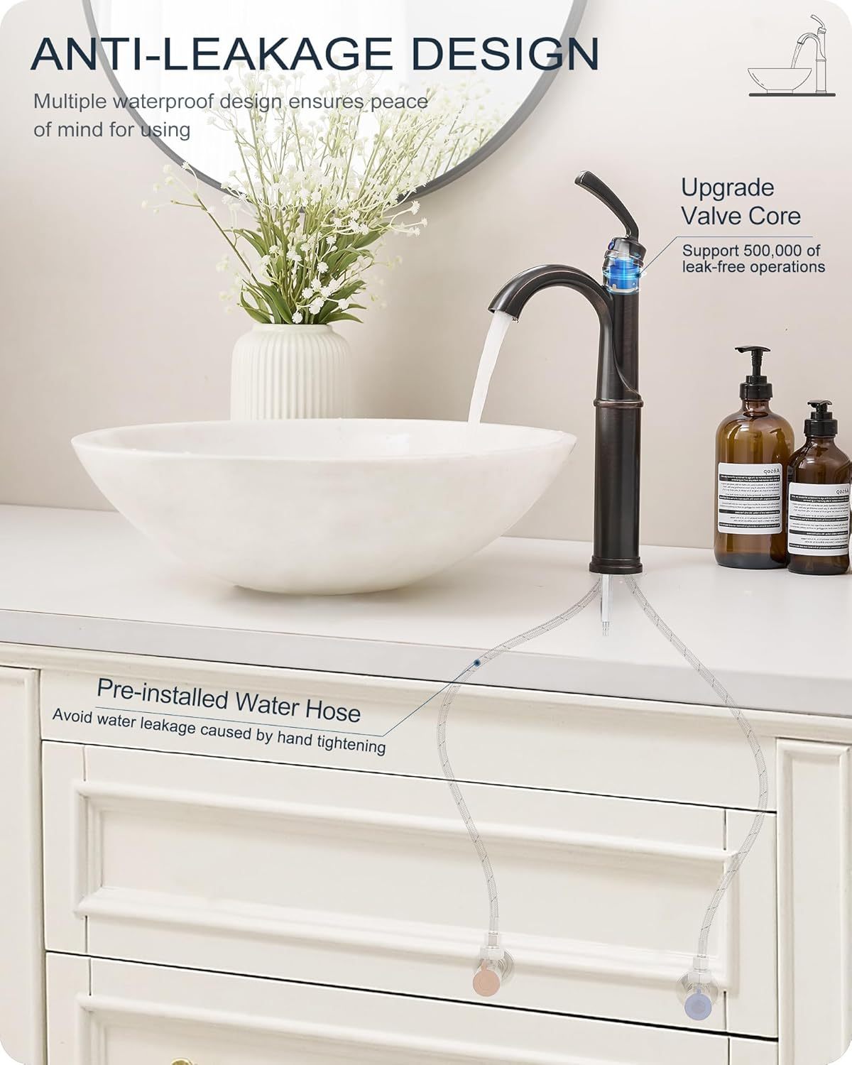 12.6 Inch Tall Bathroom Faucet 1 Hole, Single Handle with Pop Up Drain, cUPC Supply Line and Aerator for Farmhouse, Countertop Basin