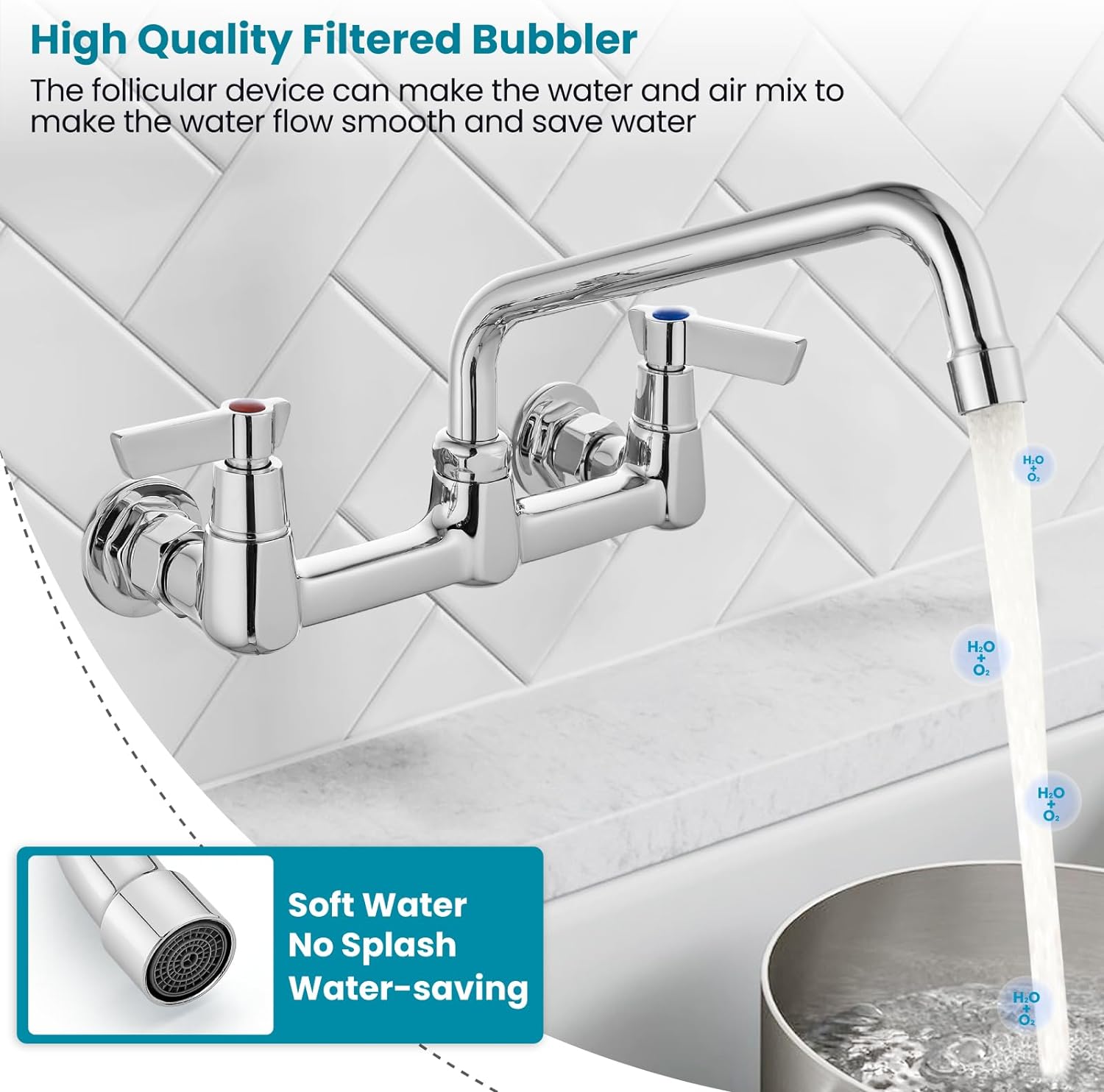 Adjustable Polish Chrome 9 Inch Swing Spout Sink Mount Kitchen Sink Faucet