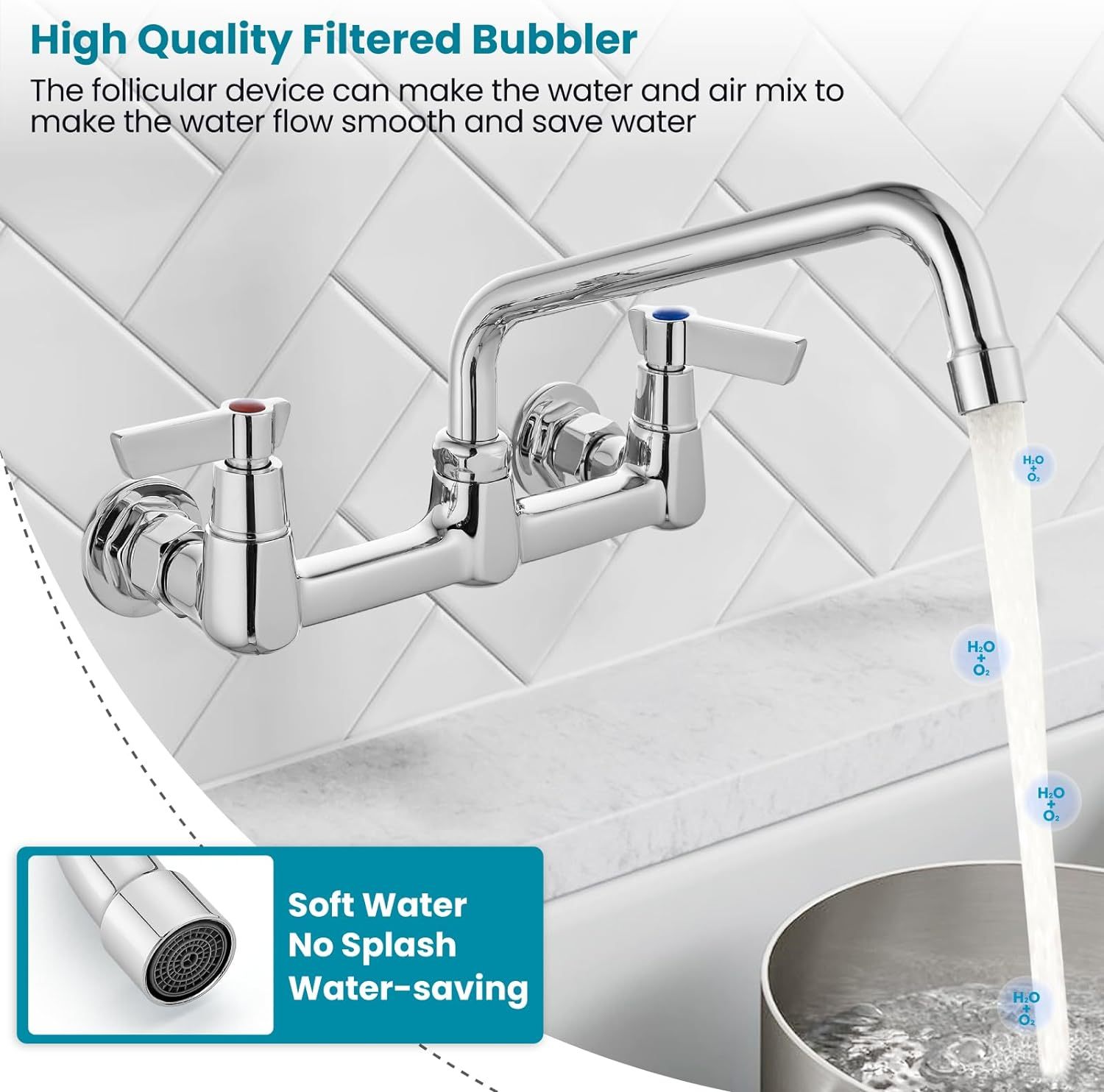 Adjustable Polish Chrome 9 Inch Swing Spout Sink Mount Kitchen Sink Faucet