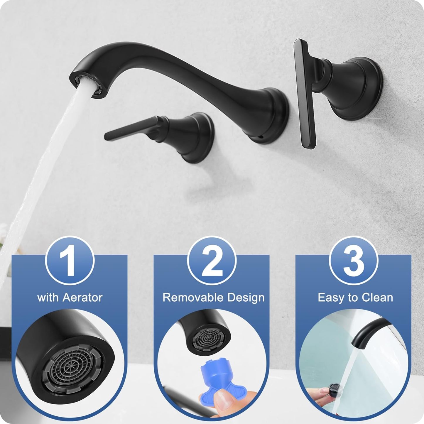 Tub Filler Wall Mount 3 Hole, Tub Faucet, High Pressure 2 Handle Bathtub Faucet Set with Long Spout Reach