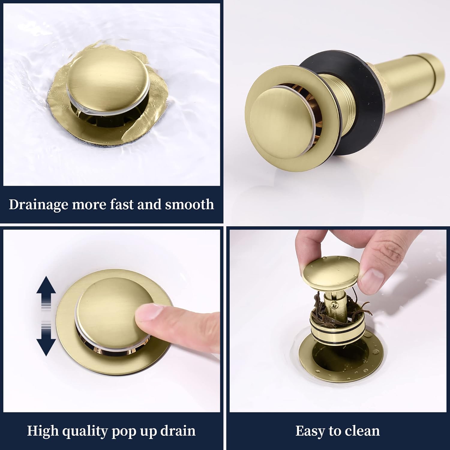 Bathroom Faucet Brushed Gold with Pop-up Drain & Supply Hoses 2-Handle 360 Degree High Arc Swivel Spout Centerset 4 Inch Vanity Sink Faucet