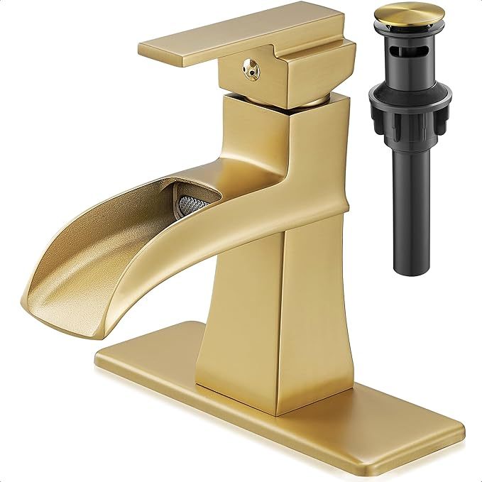 Brass 4 Inch Bathroom Faucets One Hole or 3 Hole, Single Handle with PP Drain, Deck Plate, Hot and Cold Supply Hoses for RV Lavatory Restroom