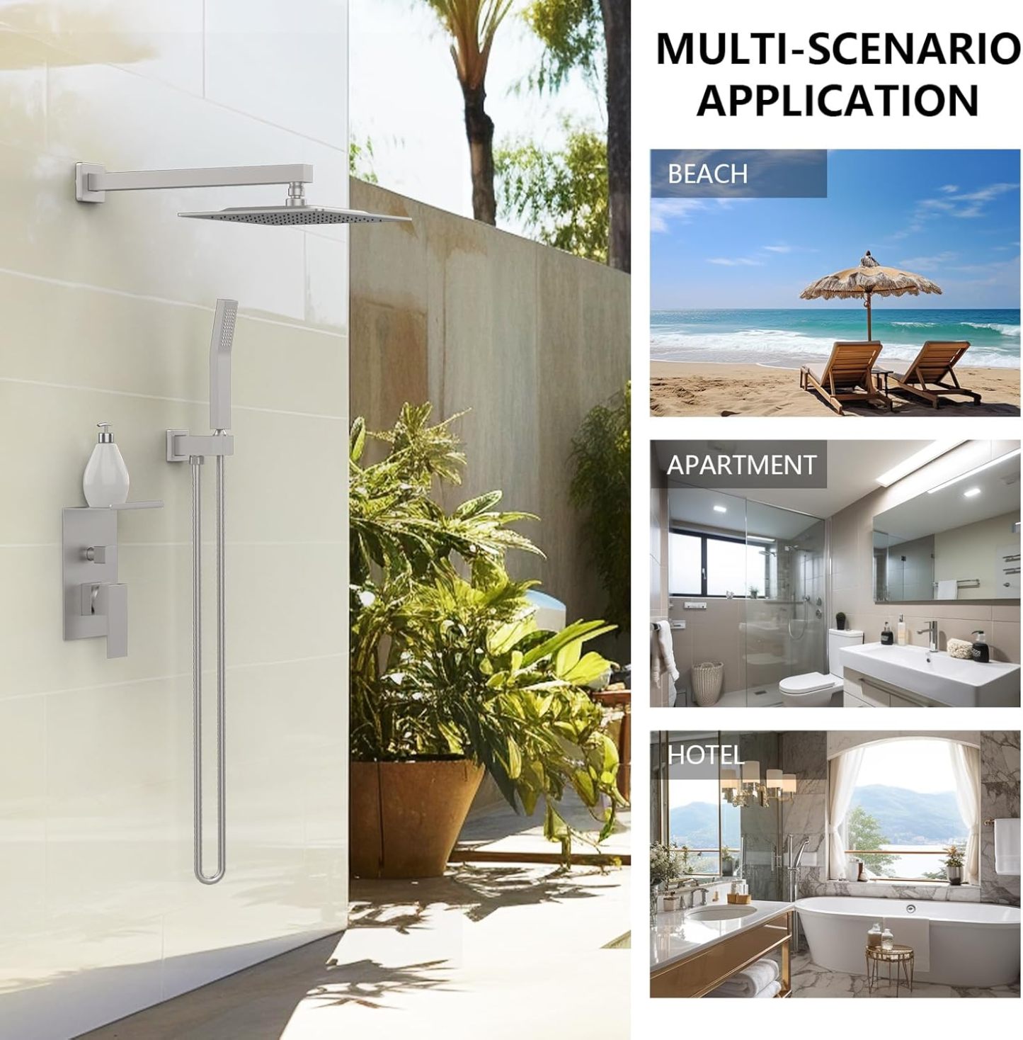 Rainfall Shower System With Storage Rack ​10 inch Shower Faucet Set Brushed Nickel