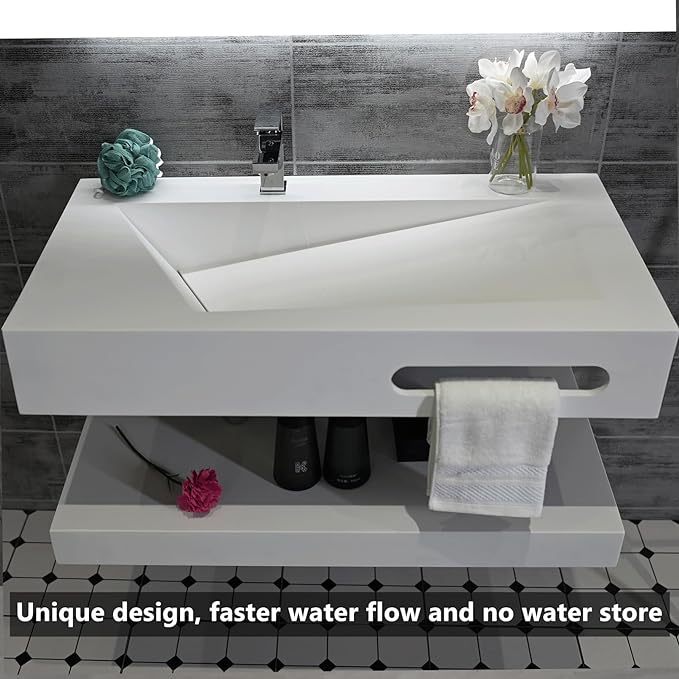 32"x19" Wall Mount Bathroom Vanity with Sink Stone Resin Floating Vanity Sink