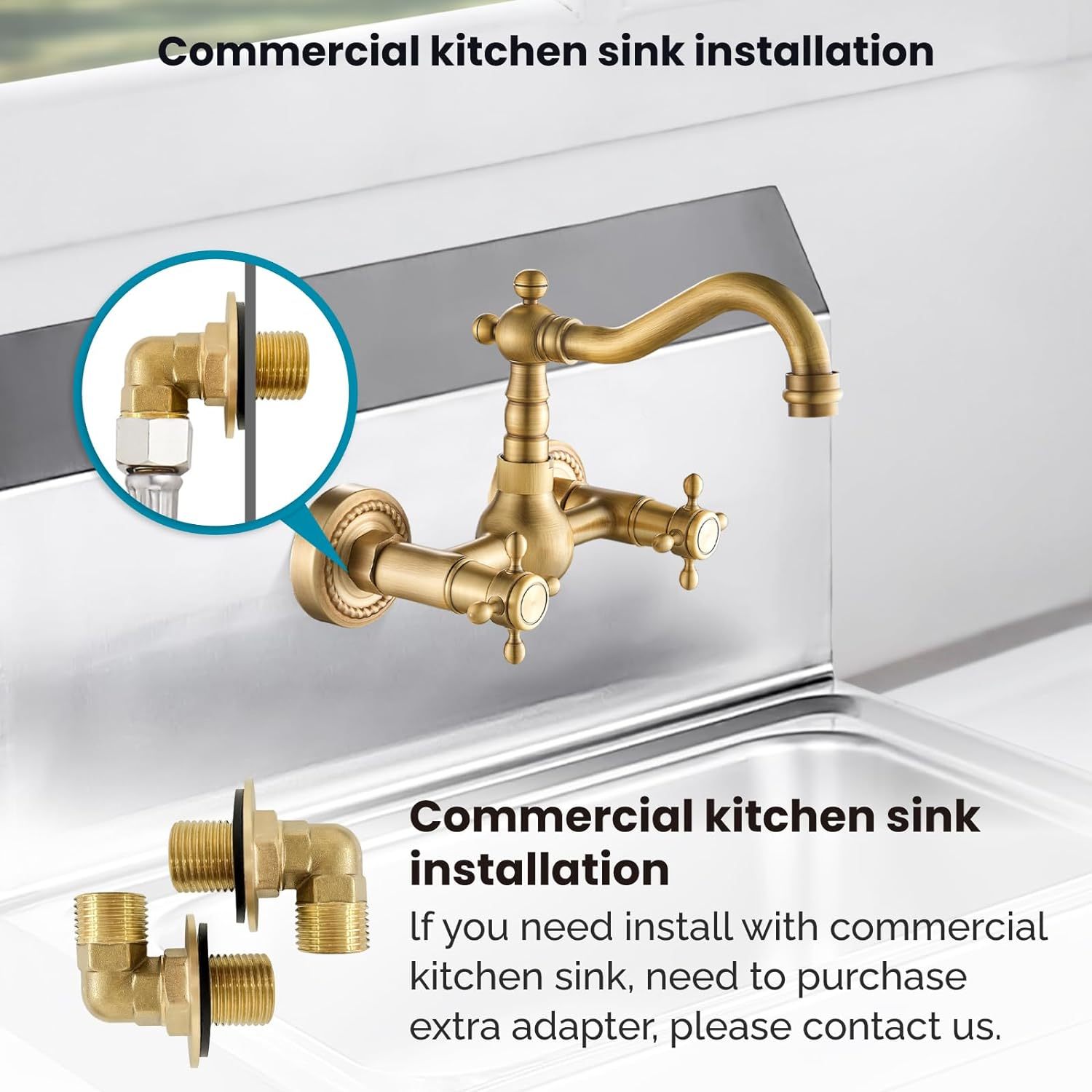 Antique Brass Wall Mount Sink Faucet 6 Inch 2 Double Knobs