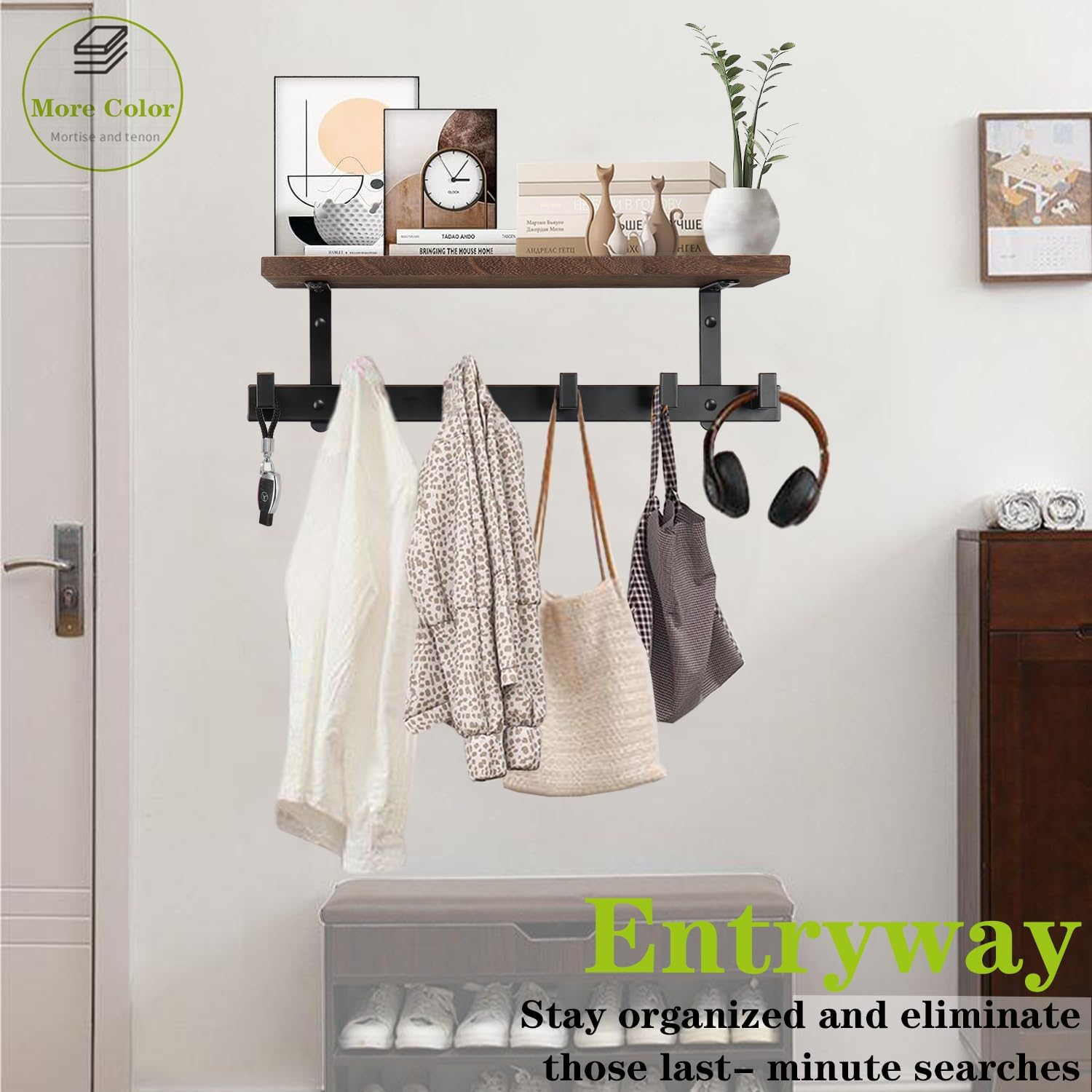 Heavy Duty Wall Hooks with Wood Shelves Coat Hooks for Hanging Clothes Hats Towel