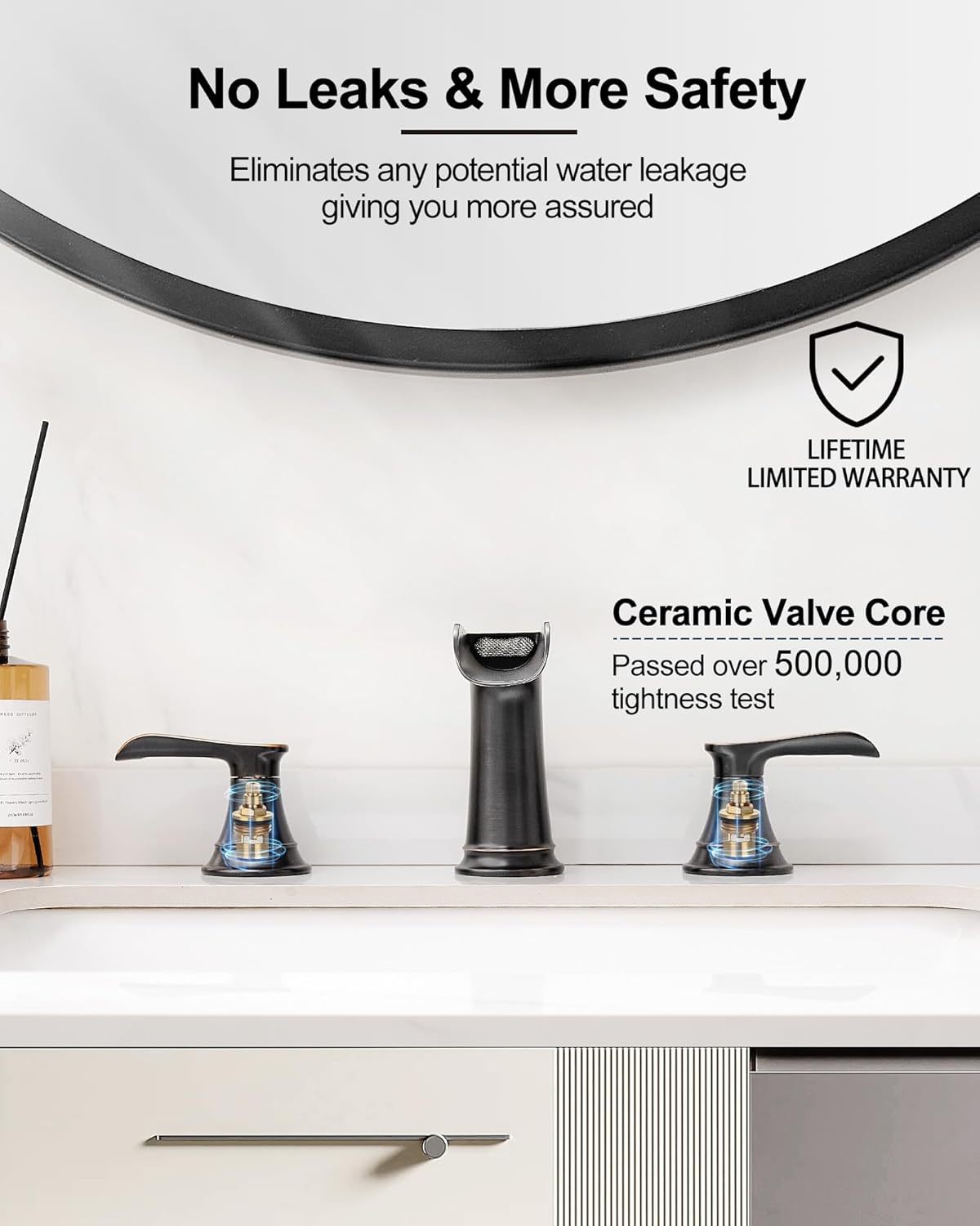 Bathroom Sink Faucet, 8 Inch Widespread, 2 Handles, 3 Hole, Waterfall Design, Ceramic Valve Core