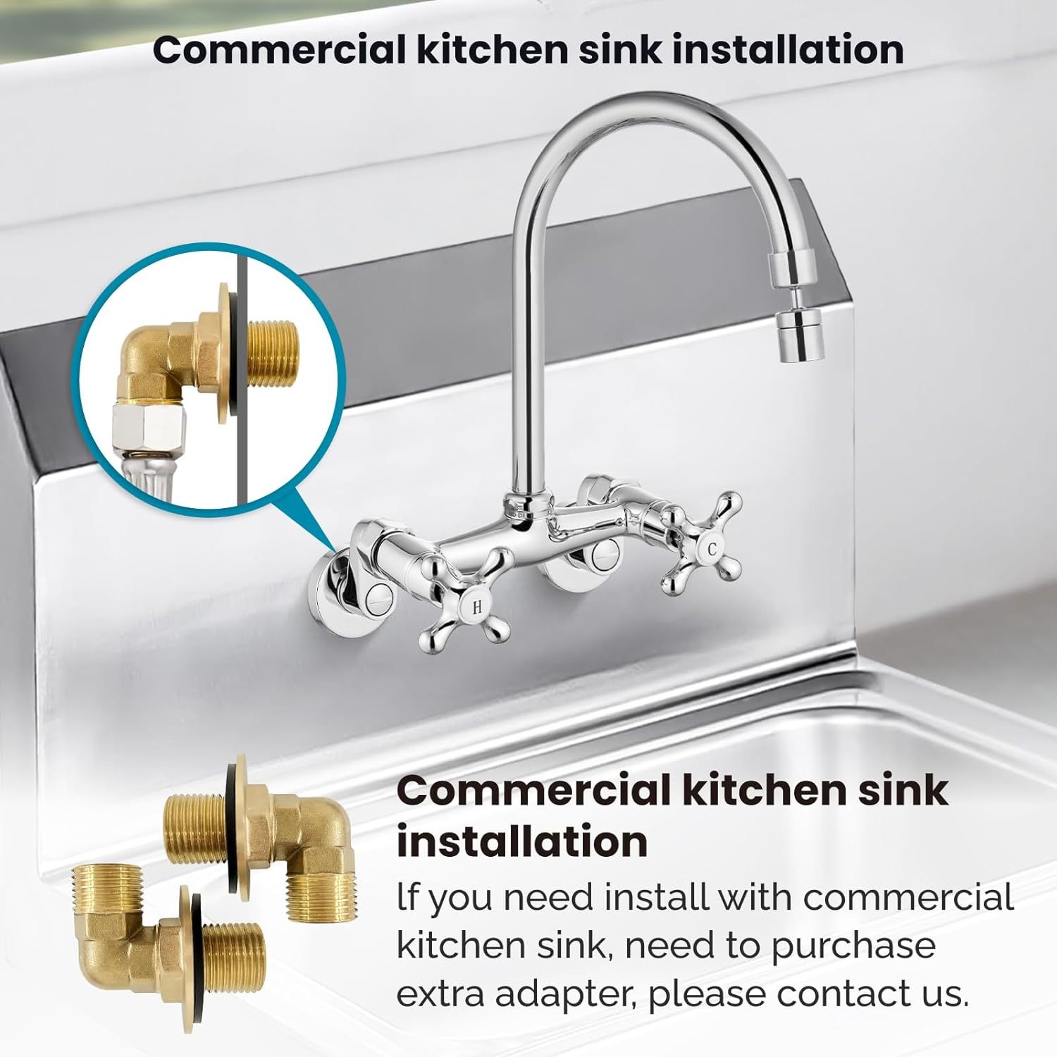 Polish Chrome Kitchen Sink Faucet Wall Mount 6 Inch Center Adjustable Hole Distance Kitchen Wall Faucet