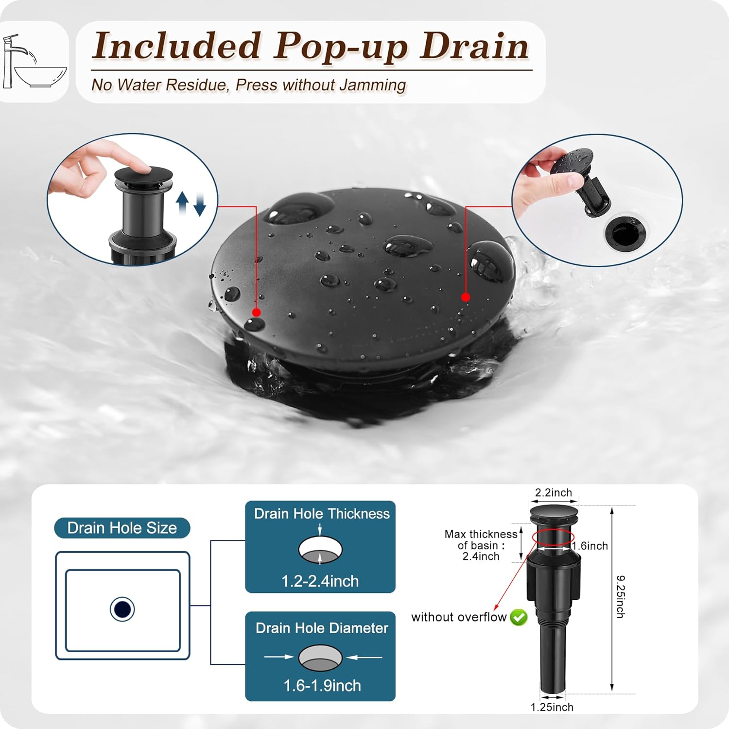 12 Inch Waterfall Tall Bathroom Faucet One Hole with Pop-Up Drain & Pre-Installed Hoses, Single Handle for Bathroom Sink Bowl Deck Mount