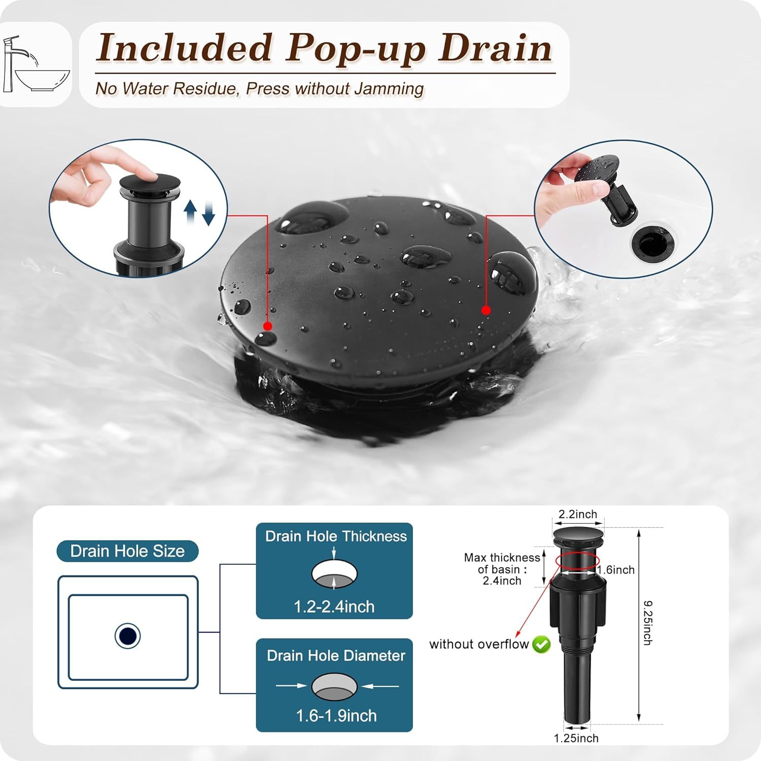 12 Inch Waterfall Tall Bathroom Faucet One Hole with Pop-Up Drain & Pre-Installed Hoses, Single Handle for Bathroom Sink Bowl Deck Mount