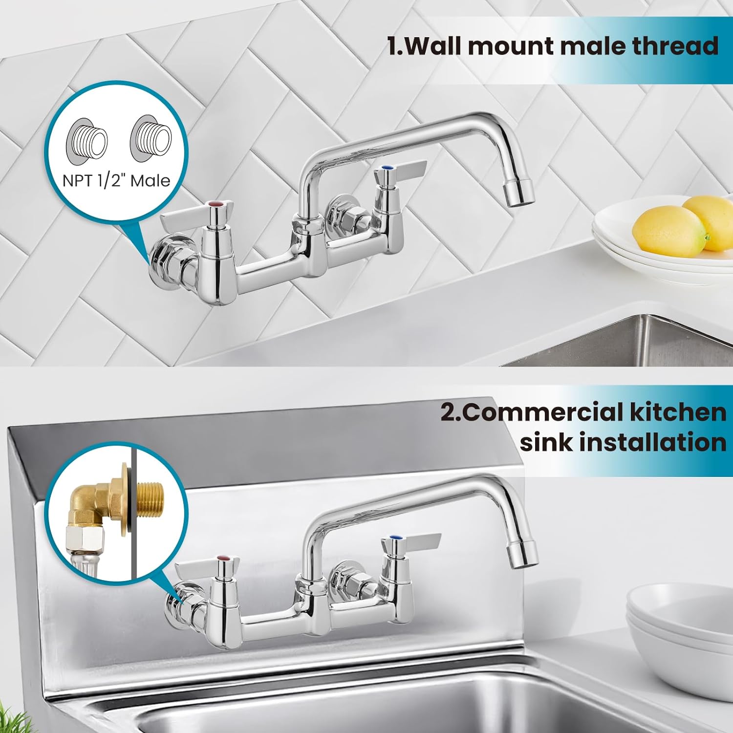 Adjustable Polish Chrome 9 Inch Swing Spout Sink Mount Kitchen Sink Faucet