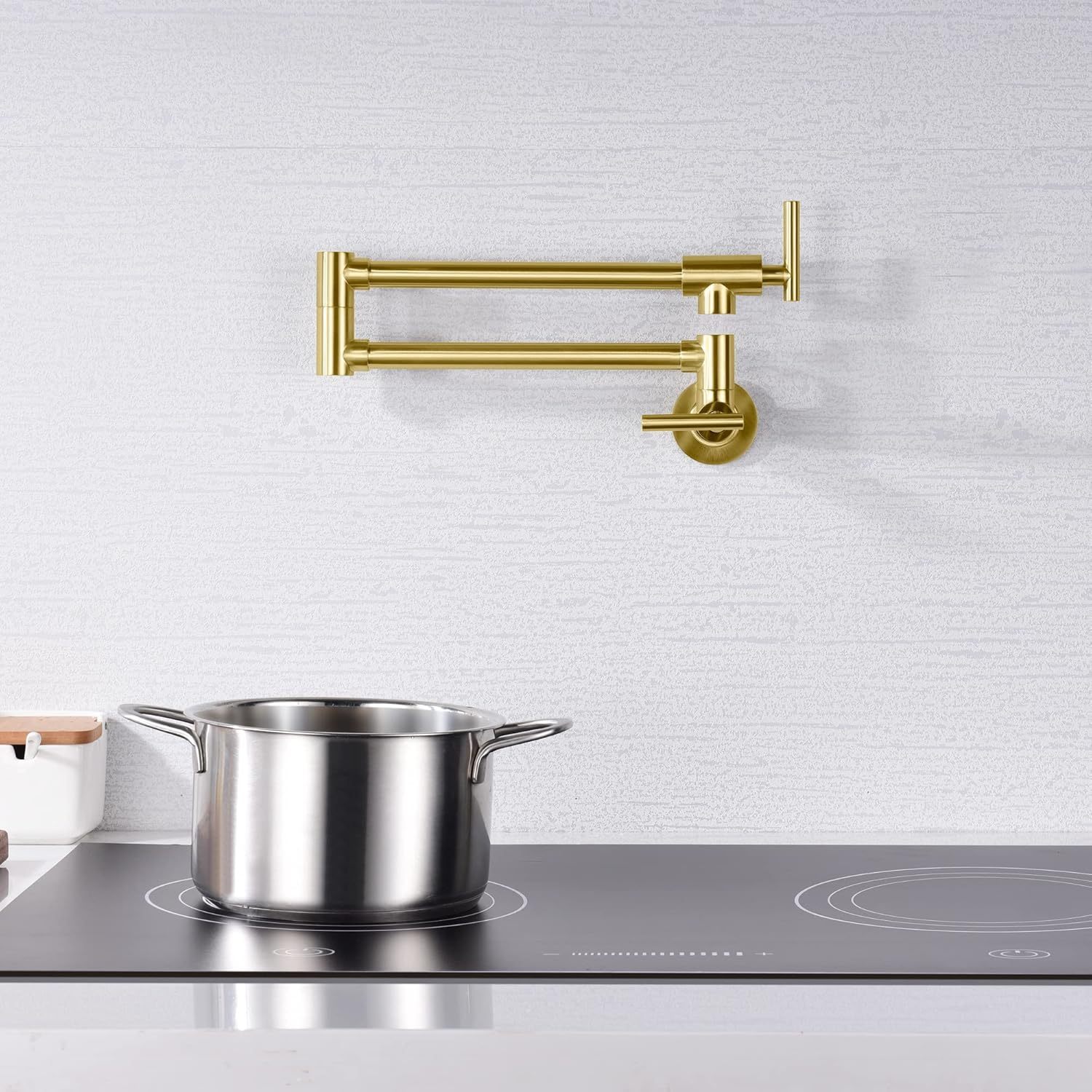 Gold Pot Filler Faucet Wall Mount Brass Kitchen Folding Faucet with Double Joint Swing Arms