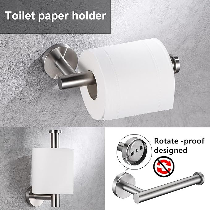 Brushed Nickel Toilet Paper Holder and Hand Towel Ring Set 2 Pieces