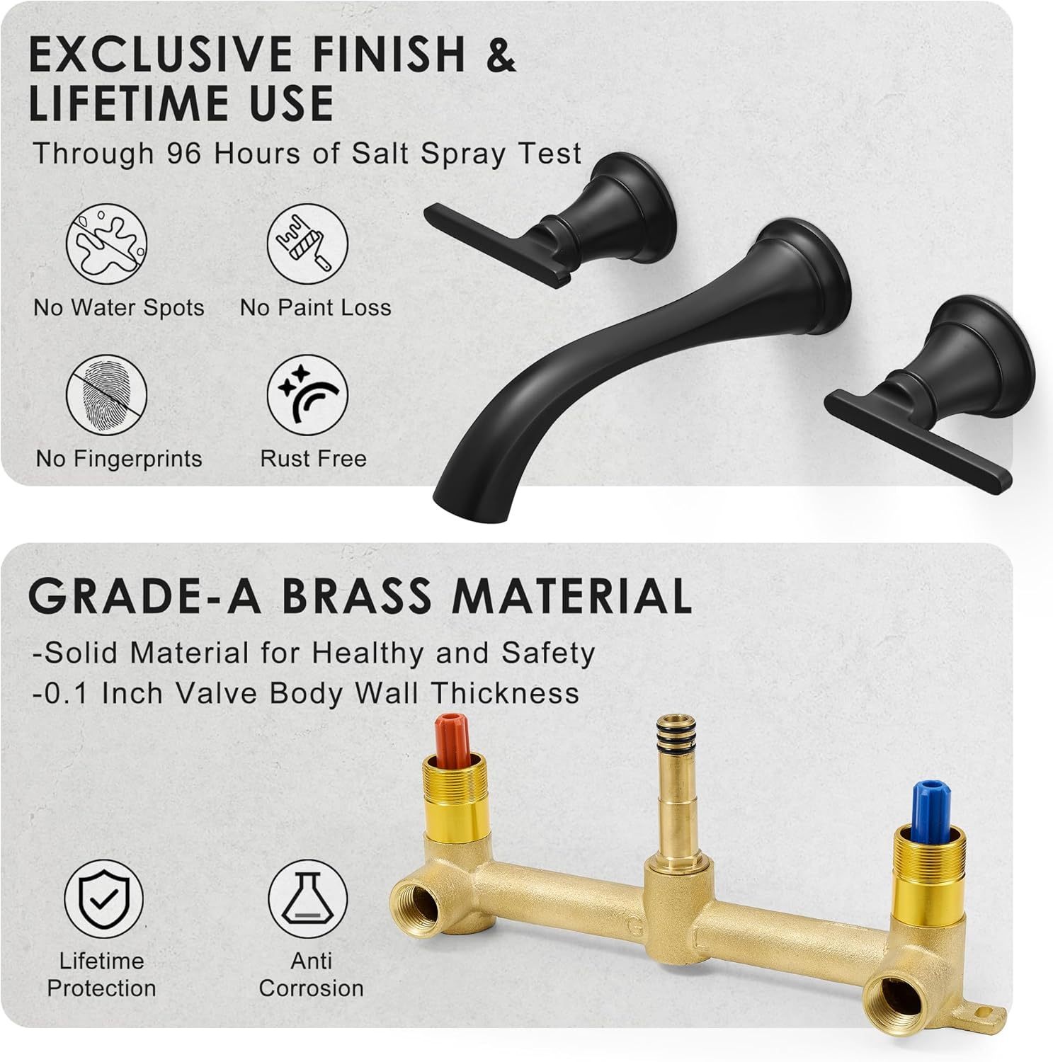 Tub Filler Wall Mount 3 Hole, Tub Faucet, High Pressure 2 Handle Bathtub Faucet Set with Long Spout Reach