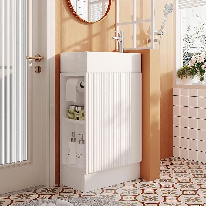 White 18.6" Bathroom Vanity Cabinet with Ceramic Sink Top Set