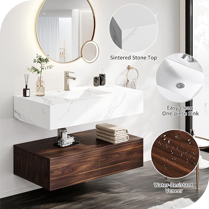 40 Inch Floating Bathroom Vanity with Sink Wall Mounted Bathroom Storage Cabinet