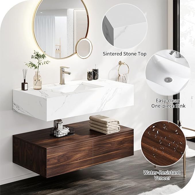 40 Inch Floating Bathroom Vanity with Sink Wall Mounted Bathroom Storage Cabinet