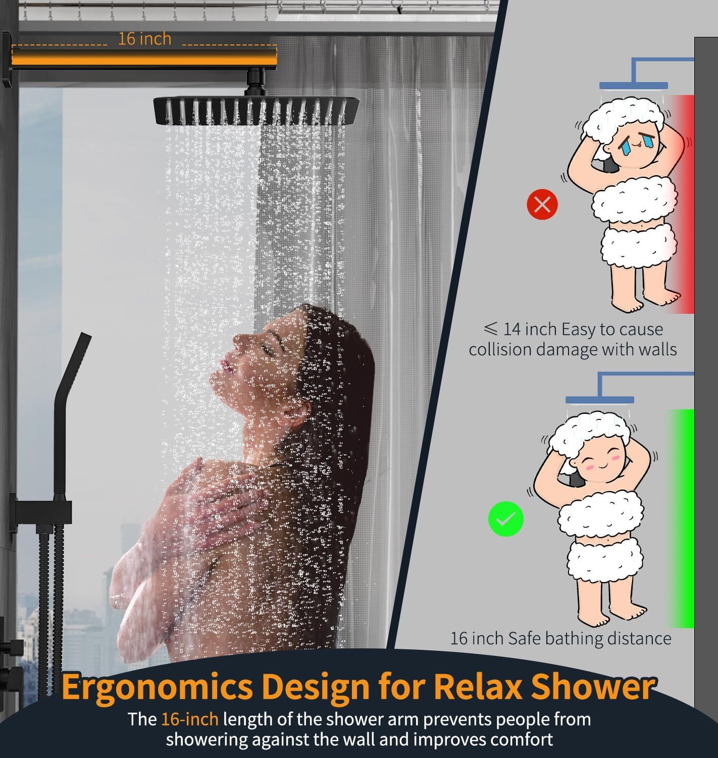 12 Inches Matte Black Shower System 12 Inch Brass Bathroom Luxury Rain Mixer Shower Combo Set Wall Mounted