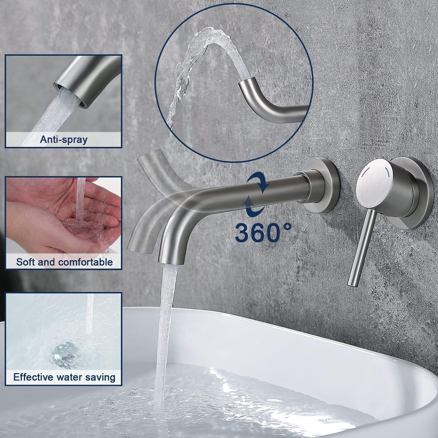 Bathroom Faucet Brushed Nickel, Wall Mounted Bathroom Sink Faucet 2 Hole and Rough in Valve Included