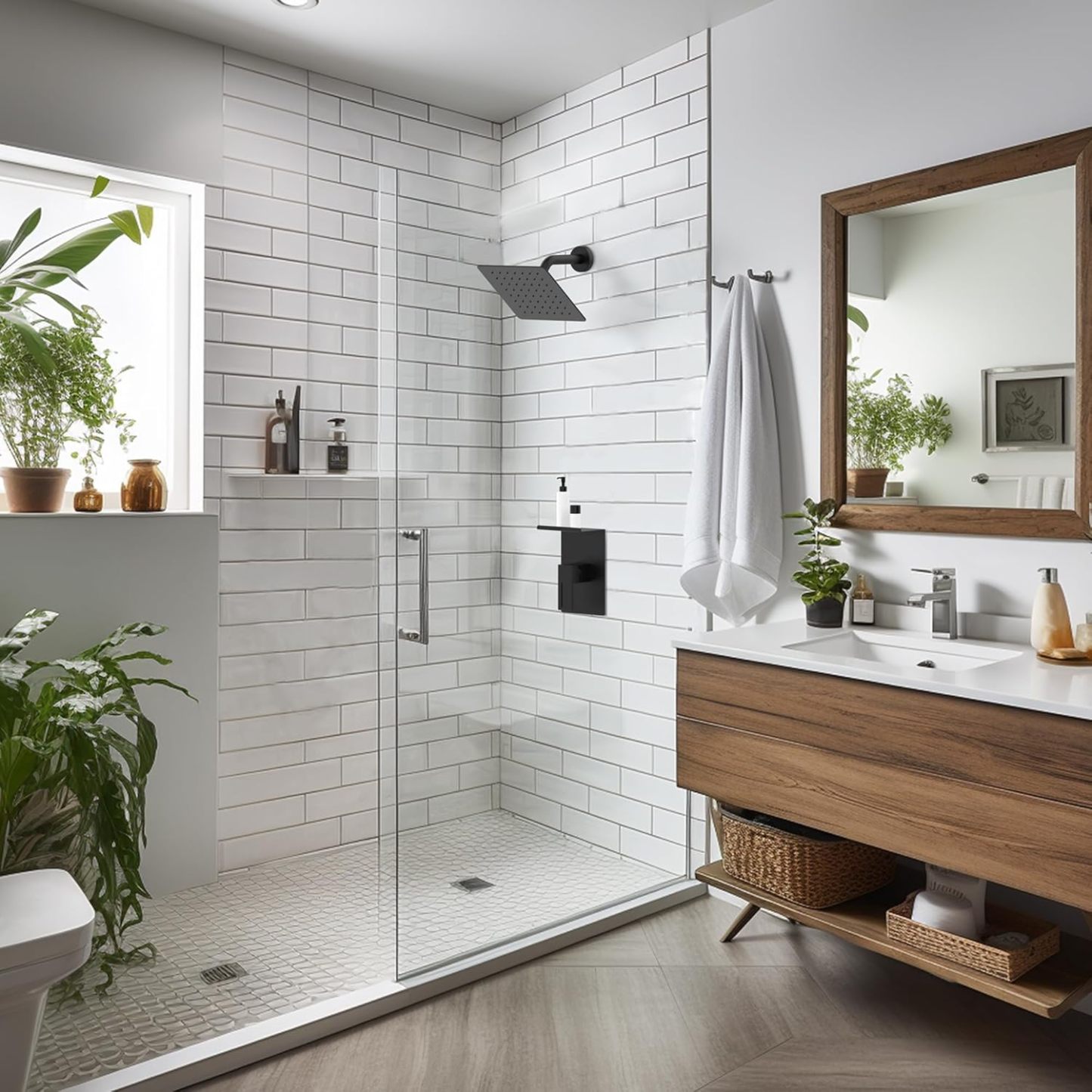 Shower Faucet With Storage Rack 8-inch Rain Shower Head Shower Decoration Kit with Single Spray Shower Head