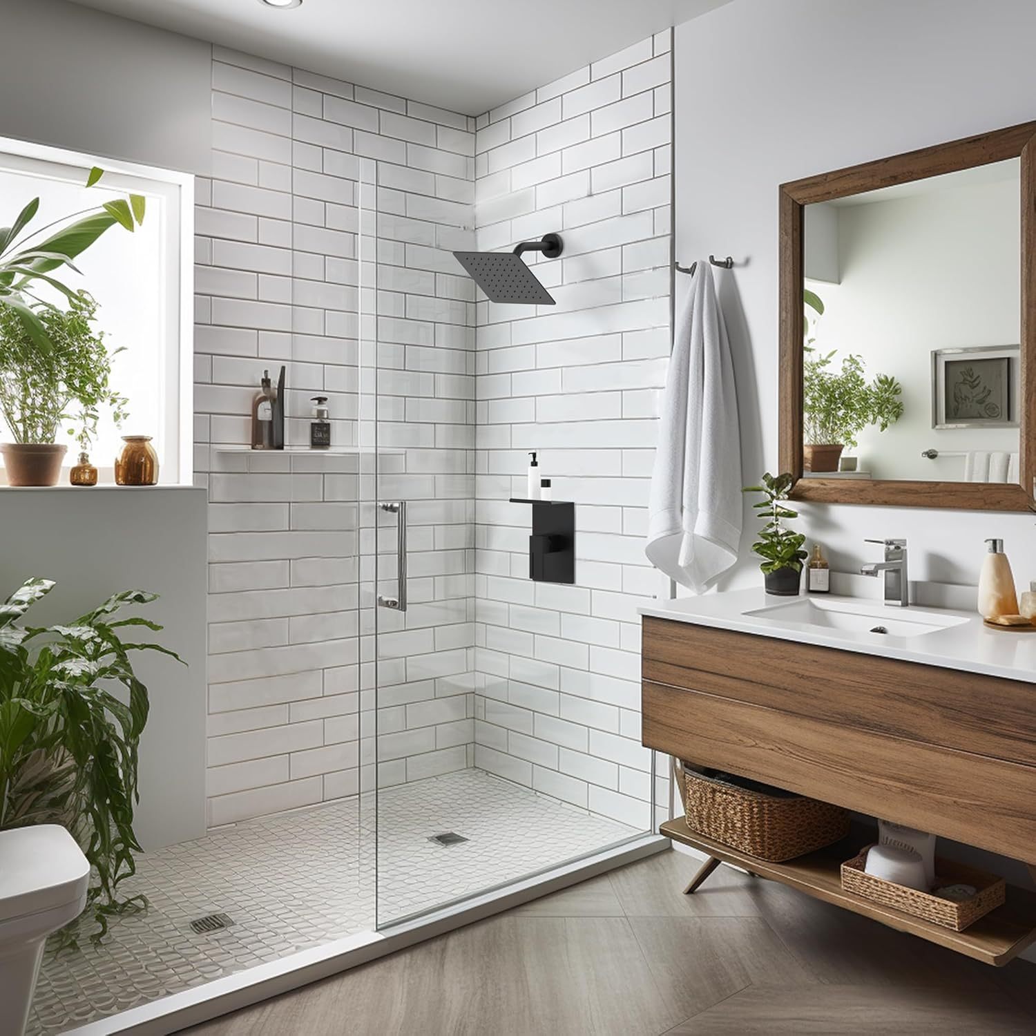 Shower Faucet With Storage Rack 8-inch Rain Shower Head Shower Decoration Kit with Single Spray Shower Head