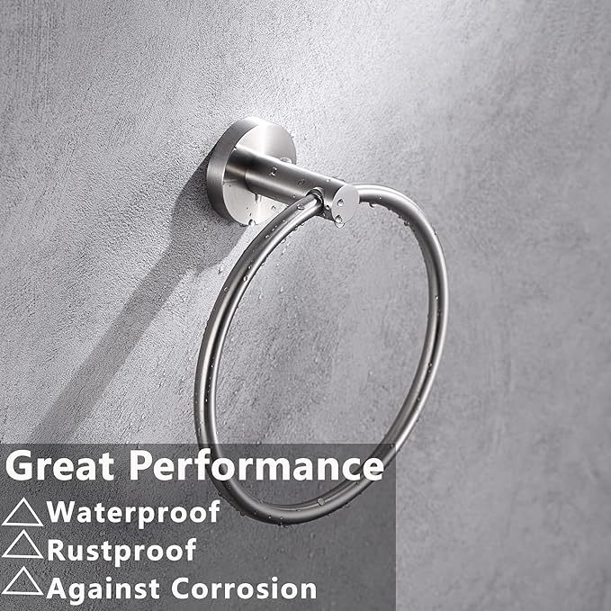 Brushed Nickel Toilet Paper Holder and Hand Towel Ring Set 2 Pieces