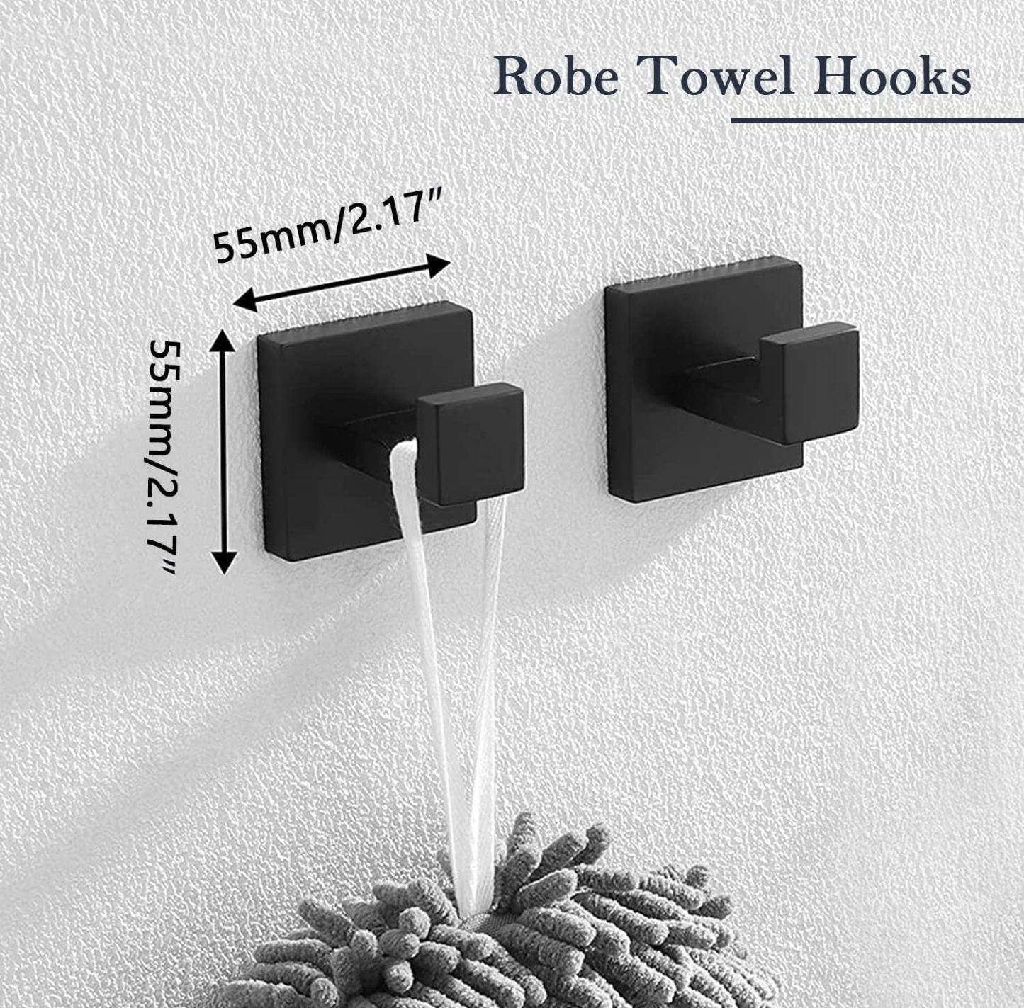 Bath Towel Hooks Matte Black - 2 Pack SUS304 Stainless Steel Bathroom Towel Hook