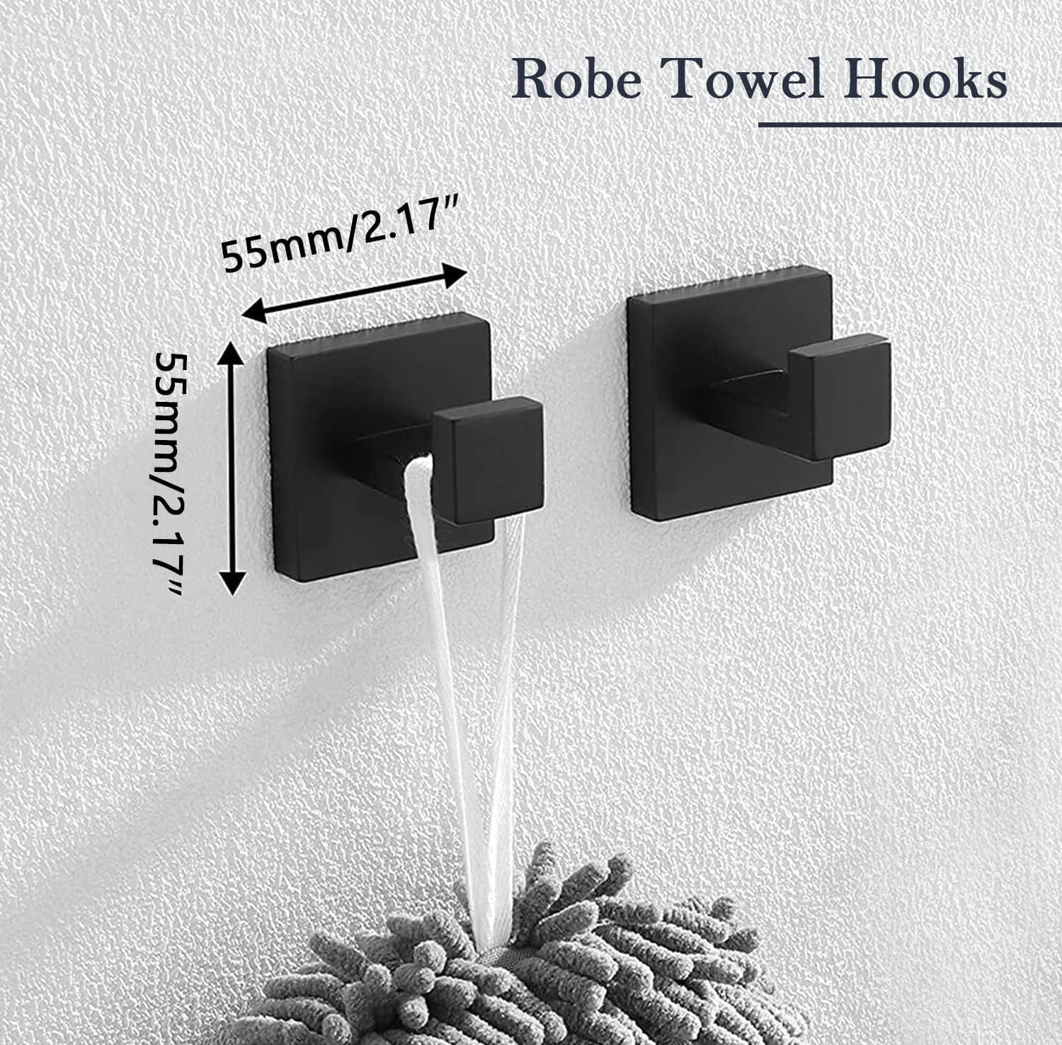 Bath Towel Hooks Matte Black - 2 Pack SUS304 Stainless Steel Bathroom Towel Hook