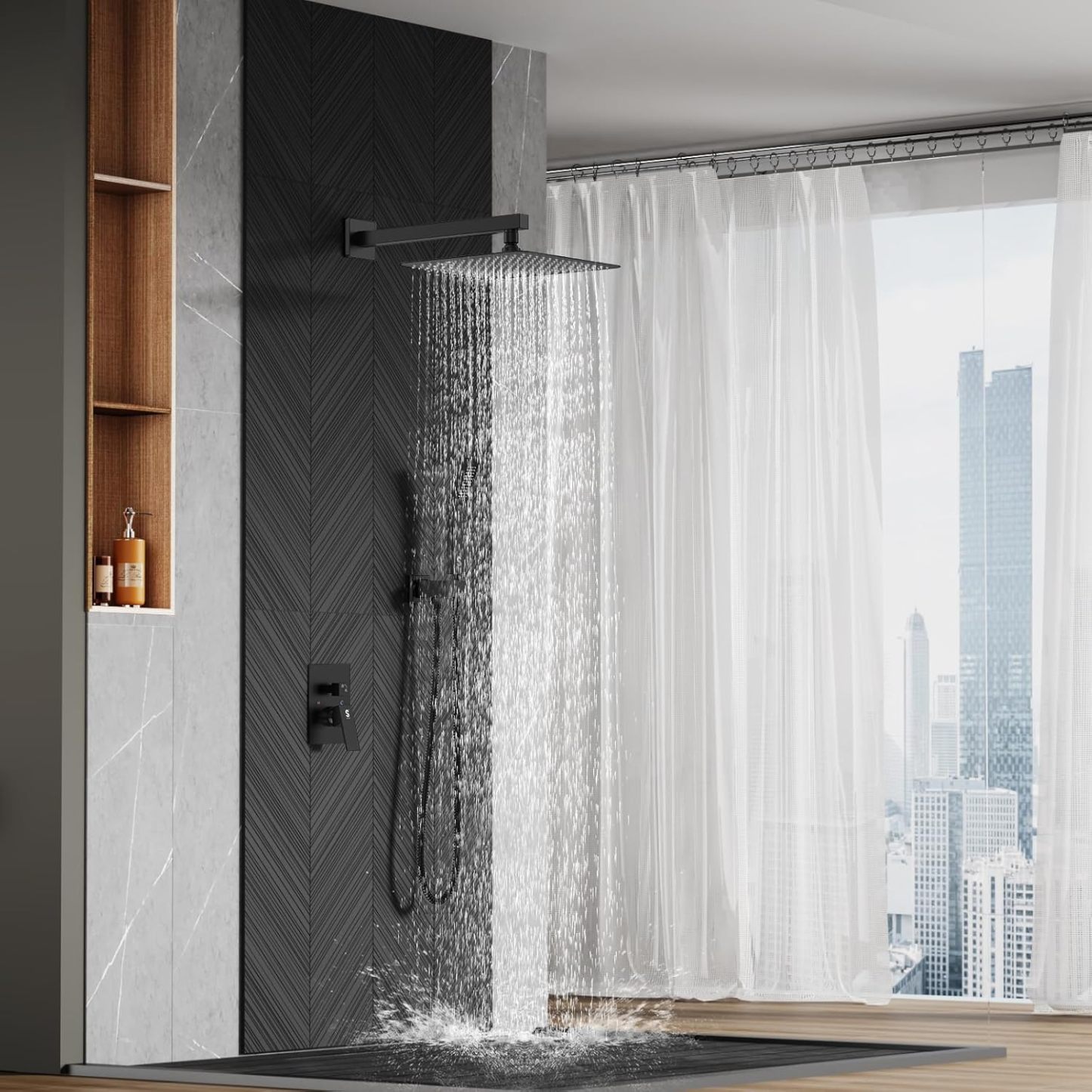 12 Inches Matte Black Shower System 12 Inch Brass Bathroom Luxury Rain Mixer Shower Combo Set Wall Mounted