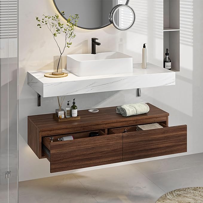 Bathroom Vanity with Sink 48 Inch Floating Vanity Bathroom Wall Mounted