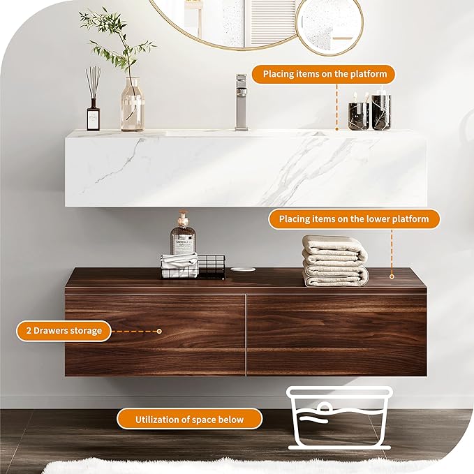 40 Inch Floating Bathroom Vanity with Sink Wall Mounted Bathroom Storage Cabinet