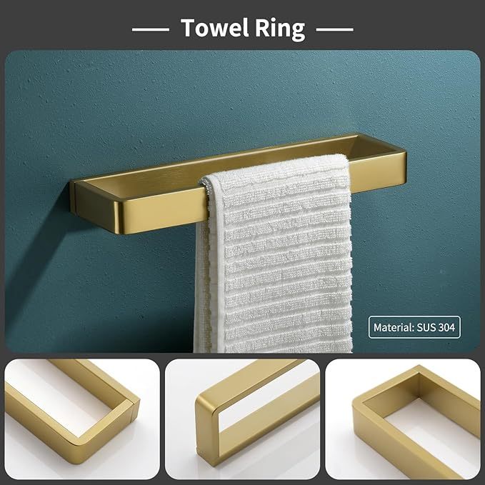 Bathroom Hardware Set Brushed Gold 4-Piece Towel Bar Set Square Bathroom Accessories