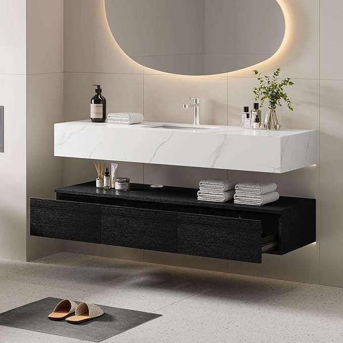 Floating Vanity Bathroom 60 Inch Wall Mounted Bathroom Storage Cabinet Single Integrated Set