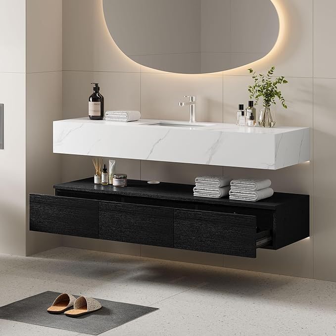 Floating Vanity Bathroom 60 Inch Wall Mounted Bathroom Storage Cabinet Single Integrated Set