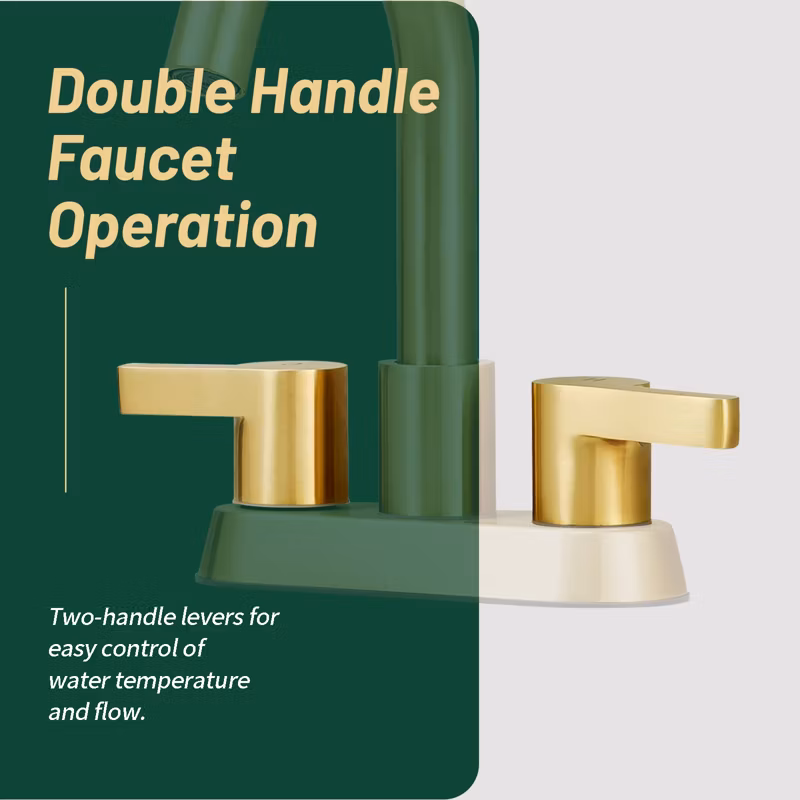 Brushed Gold 4 Inch Centerset Bathroom Faucet, Bathroom Vanity Lavatory Faucets for Sink 3 Hole 2 Handle