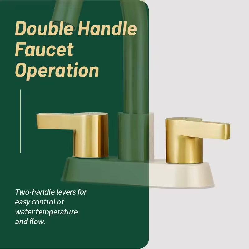 Brushed Gold 4 Inch Centerset Bathroom Faucet, Bathroom Vanity Lavatory Faucets for Sink 3 Hole 2 Handle