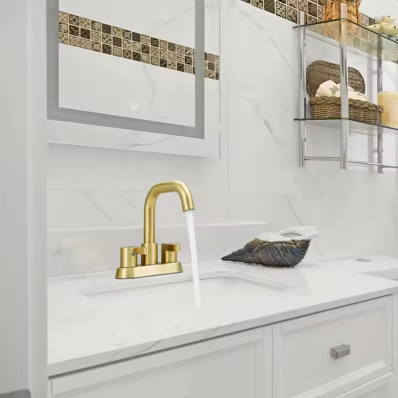 Brushed Gold 4 Inch Centerset Bathroom Faucet, Bathroom Vanity Lavatory Faucets for Sink 3 Hole 2 Handle