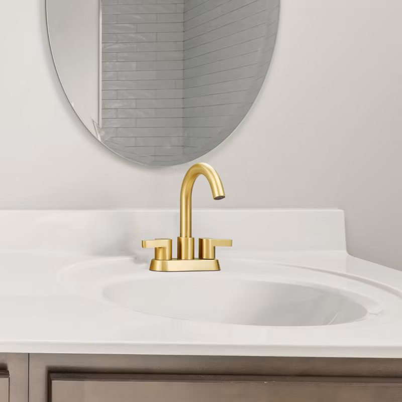 Brushed Gold 4 Inch Centerset Bathroom Faucet, Bathroom Vanity Lavatory Faucets for Sink 3 Hole 2 Handle