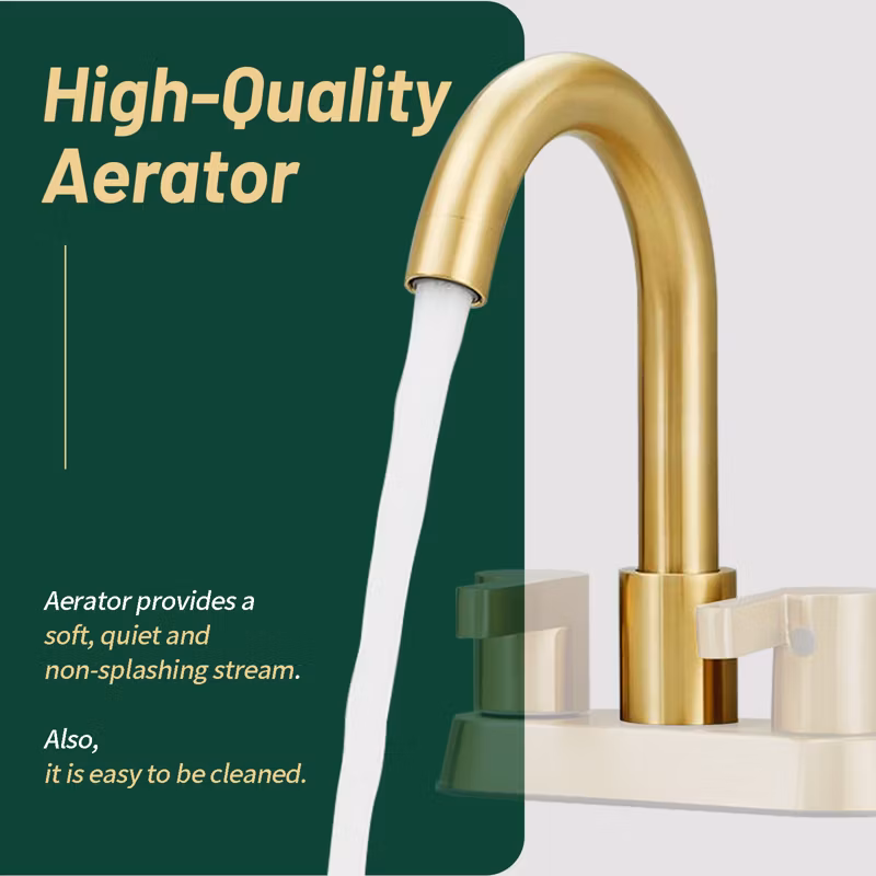 Brushed Gold 4 Inch Centerset Bathroom Faucet, Bathroom Vanity Lavatory Faucets for Sink 3 Hole 2 Handle