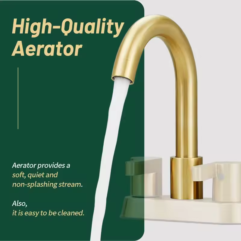 Brushed Gold 4 Inch Centerset Bathroom Faucet, Bathroom Vanity Lavatory Faucets for Sink 3 Hole 2 Handle