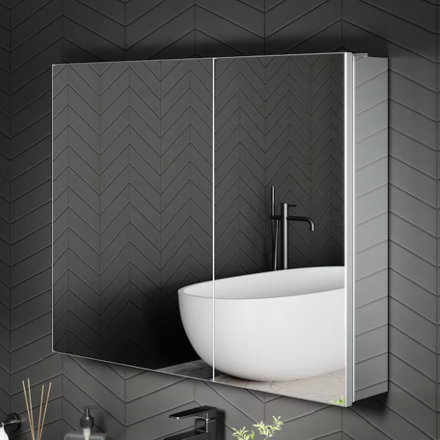 30-in x 24-in Surface/Recessed Mount Silver Mirrored Rectangle Soft Close Medicine Cabinet